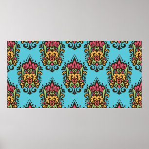 Poster Luxe Damask fleur motif sans couture. Vint floral
