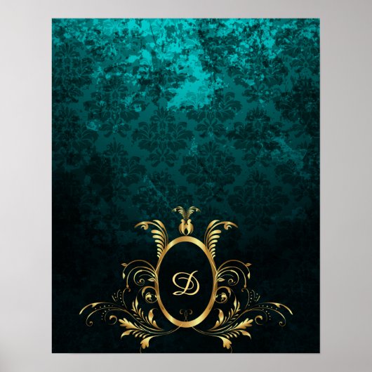 Poster Luxe Damask or Frame monogramme (Devant)