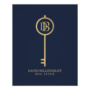 Poster Luxe Faux Gold Skeleton Key Navy Logo Télécharger