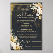 Poster Luxe Gold Floral Frame Black Nikah certificat (Devant)