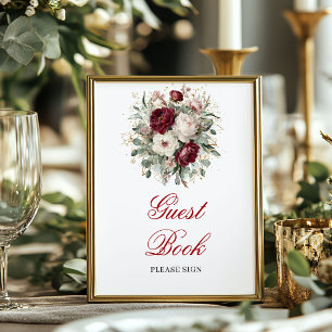 Poster Luxe Rouge Bourgogne Panneau de Table de Livre d'O