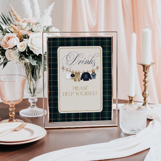 Poster Luxsary Bear Plaid Baby Shower Drinks Bar