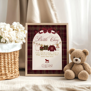 Poster Luxsary Teddy Baby Shower Fille à Carreaux Biberon