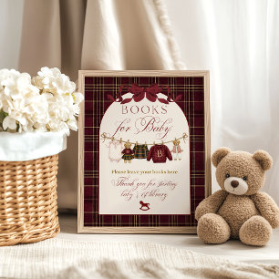 Poster Luxsary Teddy Baby Shower Fille Livres à Carreaux