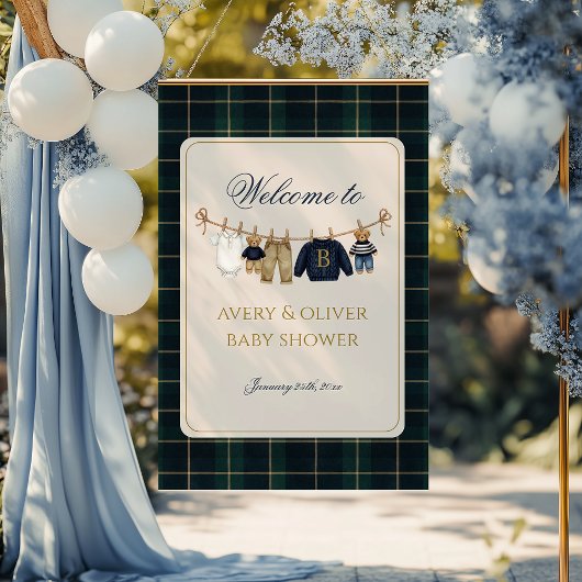 Poster Luxsary Teddy Bear Plaid Baby Shower 