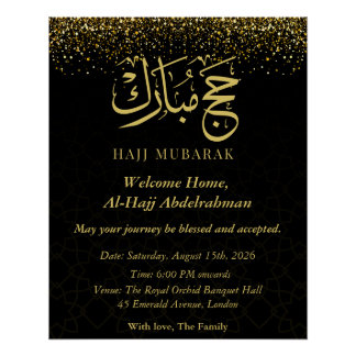 Poster Luxueux Hajj Mubarak en calligraphie arabe dorée
