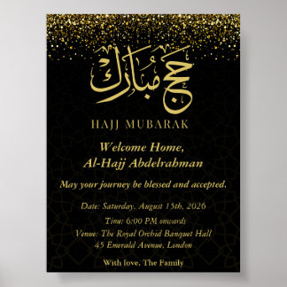 Poster Luxueux Hajj Mubarak en calligraphie arabe dorée