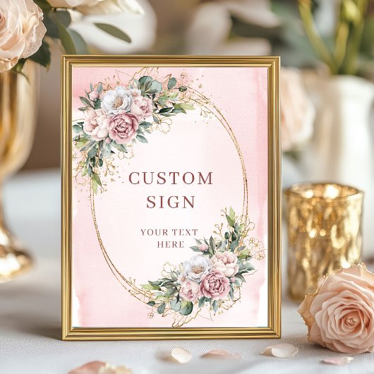 Poster Luxury Boho Blush Pink Greenery Custom Sign