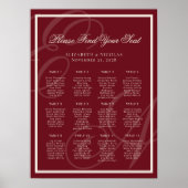 Poster Luxury Monogram Deep Red Wedding Seating Chart (Devant)