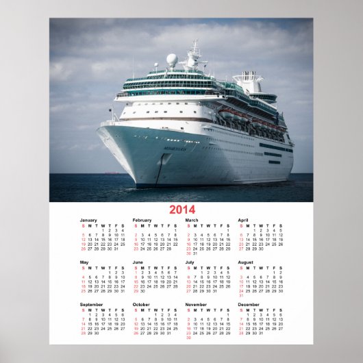 Poster Luxury Ocean Liner Cruise Ship 2014 Calendar (Devant)