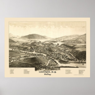 Poster Luzerne & Hadley, NY Carte panoramique - 1887
