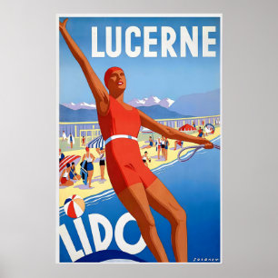 Poster Luzerne Lido Suisse Bord de lac vintage
