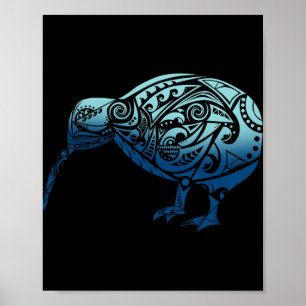 Poster Lynésie Maori Kiwi Oiseau Océan Bleu Nouvelle-Zéla