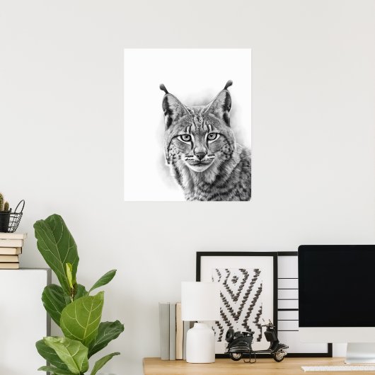 Poster Lynx Cat Sketch Portrait noir blanc (Bureau à domicile)