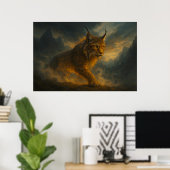 Poster Lynx doré mystique dans le brouillard du coucher d (Bureau à domicile)