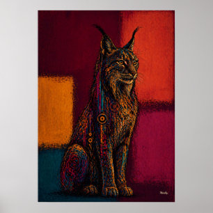 Poster Lynx Expressionniste dans des Champs de Couleurs A