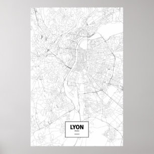 Poster Lyon, France (noir sur blanc)