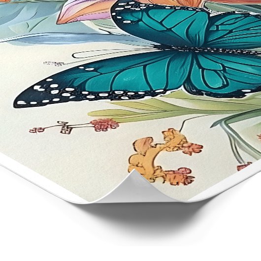 Poster Lys colorés et papillons (Coin)