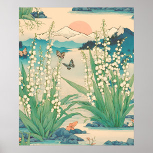 Poster Lys japonais de la vallée mai Fleur du mois de nai