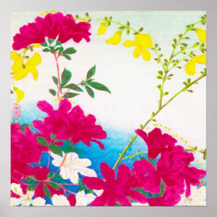 Poster Lys japonais - magenta, bleu jaune