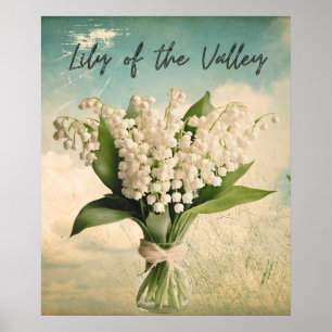 Poster Lys rétro de la Vallée Mai Mois de naissance Fleur