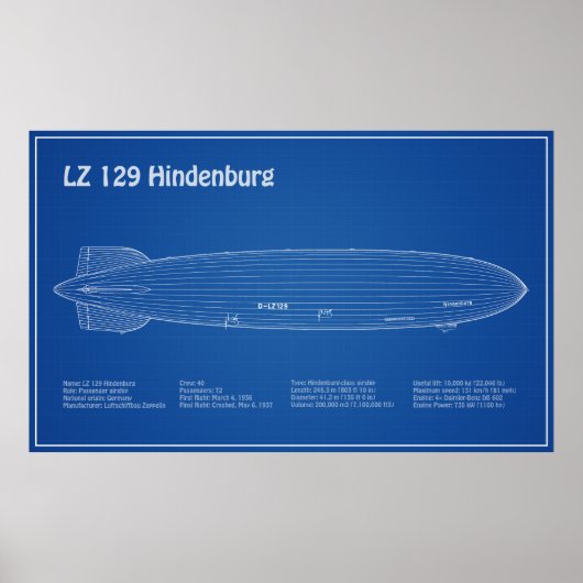 Poster LZ 129 Hindenburg - Plan directeur des avions AD (Devant)
