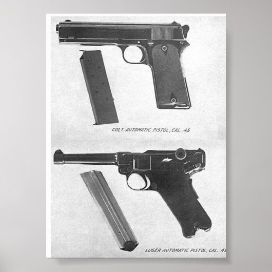 Poster m1911 vs Luger P08 pistol (Devant)