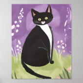Poster M. Chonk | Chat Tuxedo Aquarelle Violette (Devant)