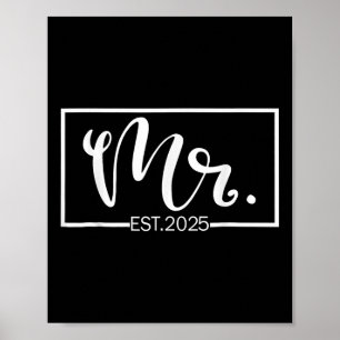 Poster M. Est. 2025 Juste Marié Mariage Hubby M. &amp ;