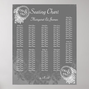 Poster M. et Mme Vintage Grey Damask Carte de siège