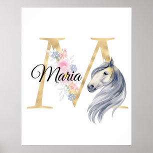 Poster M lettre monogramme personnalisé avec cheval