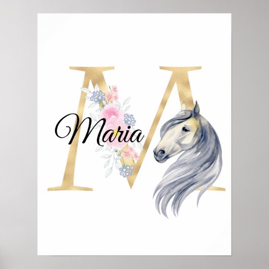 Poster M lettre monogramme personnalisé avec cheval (Devant)