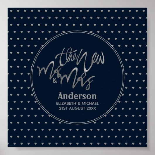 Poster M. & Mme Mariage Marine Blue Silver Love Hearts (Devant)