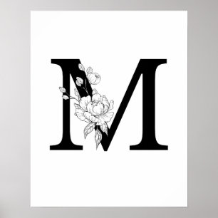 Poster M monogramme botanique. Lettre initiale avec pivoi