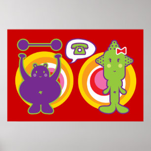 Poster M. Purple & Mlle Green Personnage de dessin animé
