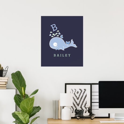 Poster M. Whale Bow Cravate Monogram Boy Nursery Wall Art (Bureau à domicile)