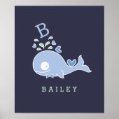 Poster M. Whale Bow Cravate Monogram Boy Nursery Wall Art (Devant)