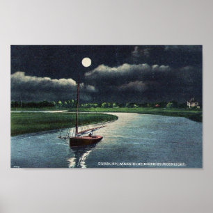 Poster mA duxbury. rivière bleue par la lumière de lune