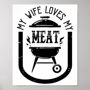 Poster Ma Femme Aime Mes Viandes Drôle Pun Grillant Bbq L