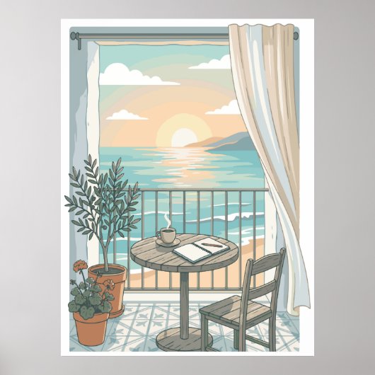 Poster Ma matinée préférée | Balcon ensoleillé avec un ca (Devant)