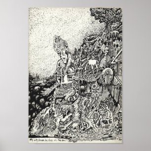 Poster Ma ville poussée par le feu dans la mer.