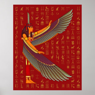 Poster Ma'at Golden Hiéroglyphes sur l'affiche rouge