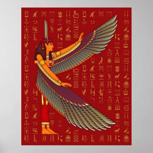 Poster Ma'at Golden Hiéroglyphes sur l'affiche rouge (Devant)