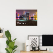 Poster Macao Casino Skyline Panorama Chine Nuit (Bureau à domicile)