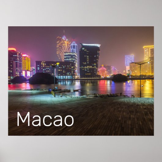 Poster Macao Casino Skyline Panorama Chine Nuit (Devant)