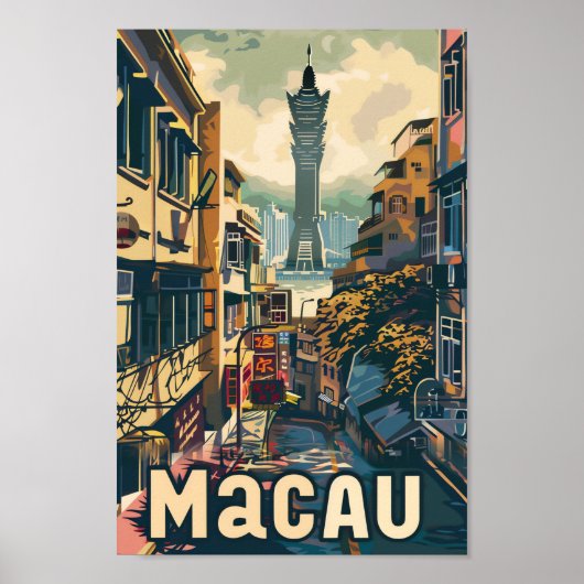 Poster Macau Chine Vintage Retro Illustration Voyage (Devant)