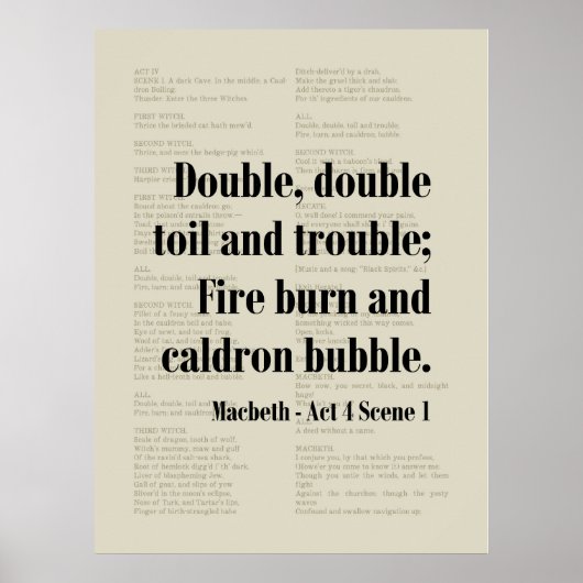 Poster Macbeth William Shakespeare Toil et Citation de pr (Devant)