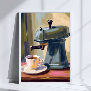 Poster Machine à café antique latte aquarelle