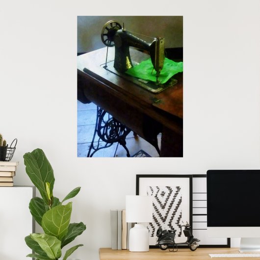 Poster Machine À Coudre Avec Tissu Vert (Bureau à domicile)