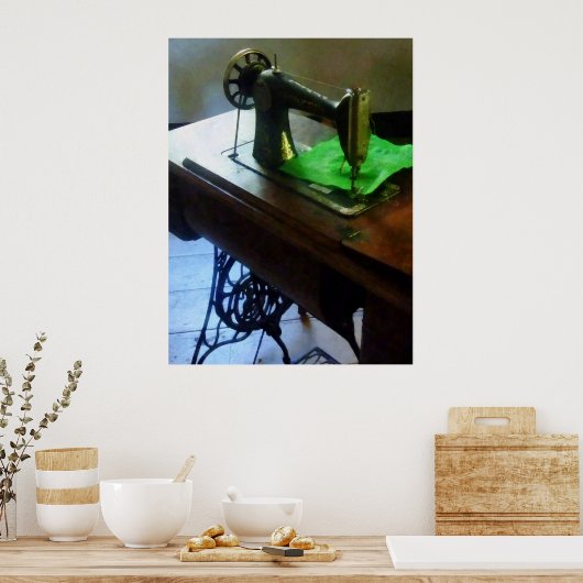 Poster Machine À Coudre Avec Tissu Vert (Cuisine)